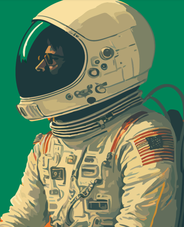 Graphic of an astronaut to illustrate BDI webinar: What's working in Fundraising